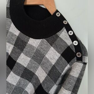 Calvin Klein Women’s Black and Gray Buffalo Plaid Mock Neck Sweater, Size XL